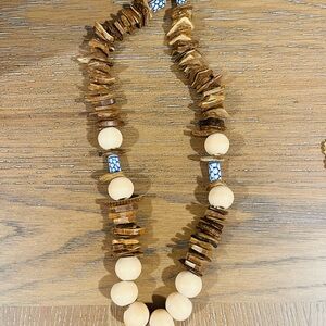Artisan Wood and Cream Beaded Necklace
